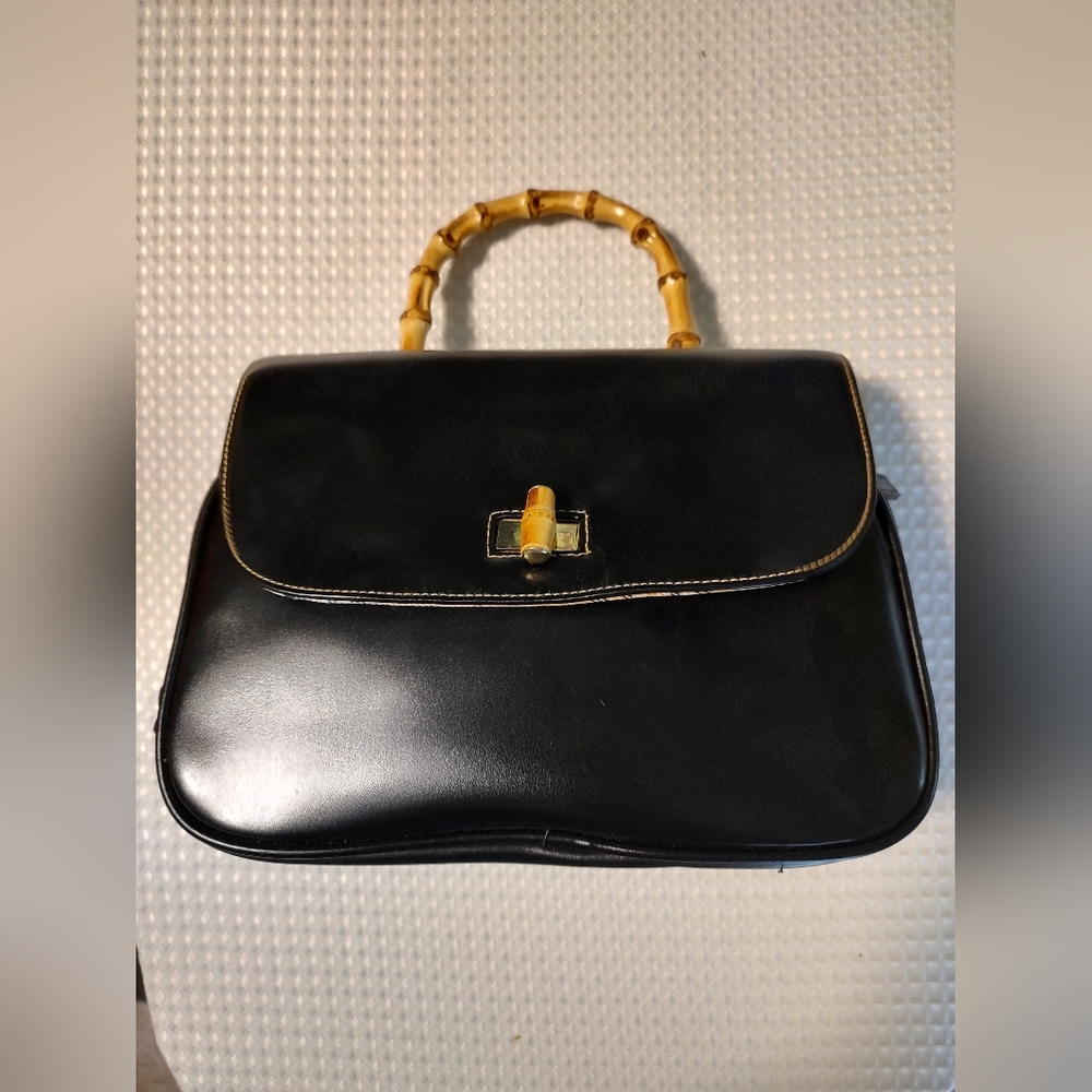 Vintage Avon Black Purse with Bamboo Handles and Fastener